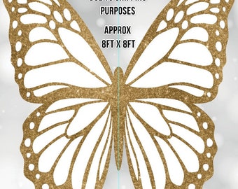 Gold and white  8x8 giant butterfly backdrop Party decorations Props Coroplast Panels, Contour Machine Cut, (No stands included)