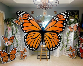 Monarch butterfly 6x6 ft giant butterfly backdrop Party decorations Props Coroplast Panels, Contour Machine Cut, (No stands included)