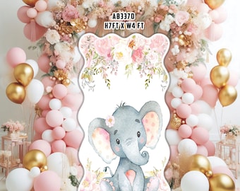 7x4 Curvy Panel  Watercolor Cute elephant backdrop pastel colors Party decorations Props Coroplast Panels, Machine Cut (No stands included)
