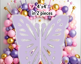 AB4169HS Butterfly silver glitter outline approx 4'x4' Party decoration Props Coroplast Panels, Contour Machine Cut, (No stands included)