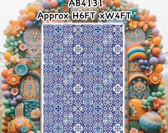 AB4131(SB) 6FT tall Talavera blue white mexican tile pattern backdrop Party decoration Prop Coroplast Panels Machine Cut (No stands included