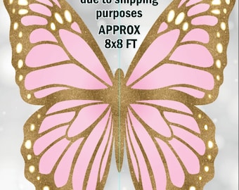 Gold and pastel pink 8x8 giant butterfly backdrop Party decorations Props Coroplast Panels, Contour Machine Cut, (No stands included)
