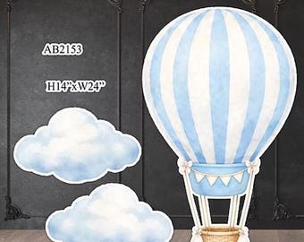 AB2153HS Watercolor blue 4ft hot air balloon with clouds  theme Party decoration Props Coroplast , Machine Cut (No stands included)