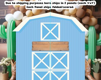 AB3494(SB)-3494Mirrored(SB) 7x7 ft western Light blue barn backdrop Party decoration Props Coroplast Panels, Machine Cut (No stands included