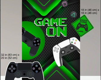set of 2 game on theme panel  Video Game decor backdrop Party decorations Props Coroplast Panels, Contour Machine Cut (No stands included)