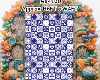 AB4130(SB) 6FT tall Talavera blue white mexican tile pattern backdrop Party decoration Prop Coroplast Panels Machine Cut (No stands included