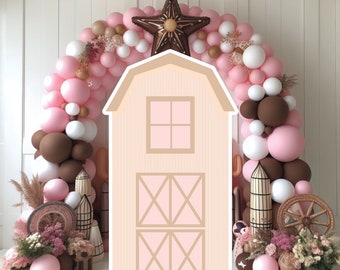 AB3486-SB 7 ft tall western Beige brown pink barn backdrop pastel Party decoration Props Coroplast Panels, Machine Cut (No stands included