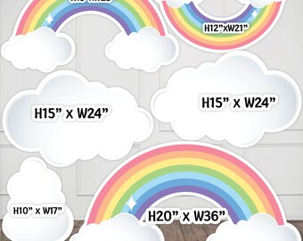 AB3410HS  Clouds and pastel rainbows  props Party decorations Props Coroplast Panels, Contour Machine Cut, (No stands included)