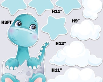 UP2036HS Watercolor cute blue baby Dinosaurs Party decorations Props Coroplast Panels, Machine Cut (No stands included)
