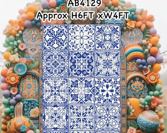 AB4129(SB) 6FT tall Talavera blue white mexican tile pattern backdrop Party decoration Prop Coroplast Panels Machine Cut (No stands included