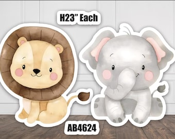 AB4624QS Safari Animals lion and elephant Watercolor Party decorations Props Coroplast Panels, Machine Cut (No stands included)