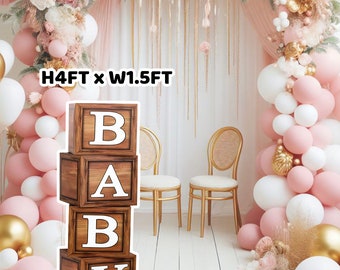 AB3344 Baby wood blocks gender reveal baby shower Party decoration Prop printed Coroplast Panels Contour Machine Cut (No stands included