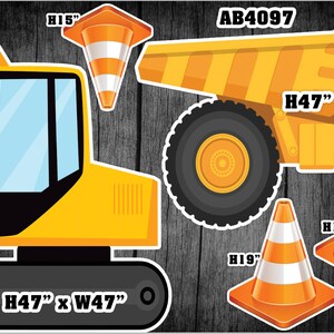 AB4097FS (SB) Yellow construction trucks Theme Backdrop Party decorations Props Coroplast Panels, Contour Machine Cut, (No stands included)
