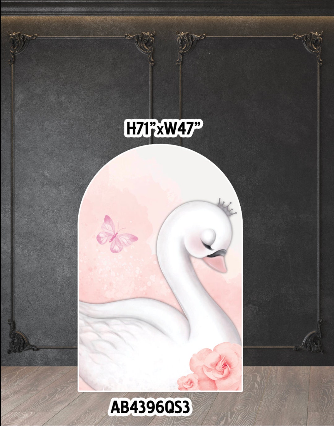 Menu Backdrop Swan AB4396(SB) Pink Floral Swan 6x4 Panel Baby Shower Party Decor Props ...