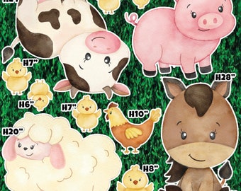 AB1732HS Watercolor farm Animals for party decoration Props Coroplast Panels, Machine Cut (No stands included