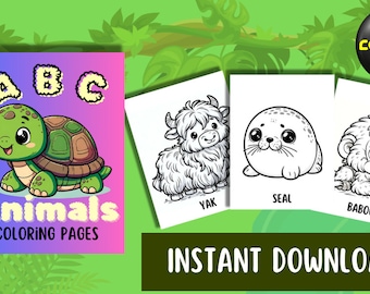 Kids Coloring Pages, Animal Coloring Pages, Adorable Animals Coloring,Animal Coloring Pages for Kids Digital Coloring Pages Instant Download