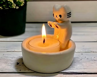 Adorable Kitten Warming Paws Candle Holder - Charming Home and Wedding Desktop Decoration, Perfect Table or Bookshelf Candles