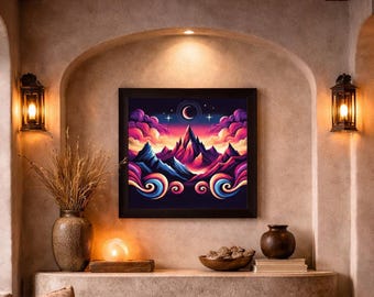 Mystic Lunar Peaks Print: Southwest Mountain Art