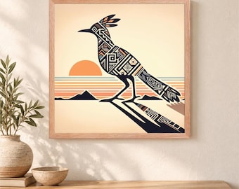 Reproduction encadrée d'un grand géocoucou sprinter au crépuscule, décoration murale du sud-ouest du Nouveau-Mexique