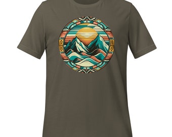 New Mexico Unisex T-shirt | Mountain Majesty - Unisex Tee | New Mexico Zia | New Mexico Gift | New Mexico Art | Mystic Roadrunner