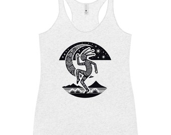 New Mexico Women Tank Top | Night Rhythm - Racerback Tee | New Mexico Kokopelli | New Mexico Gift | New Mexico Art | Mystic Roadrunner