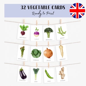 32 Légumes Anglais Flashcards Langue | Montessori | École maternelle | Cartes éducatives imprimables | Ressources pour la petite enfance | Discours