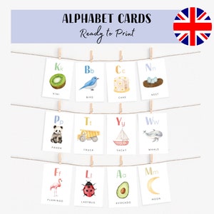 Tarjetas didácticas del alfabeto en inglés / Montessori / Preescolar / Tarjetas educativas imprimibles / Recursos para la primera infancia / ABC / Alfabetización