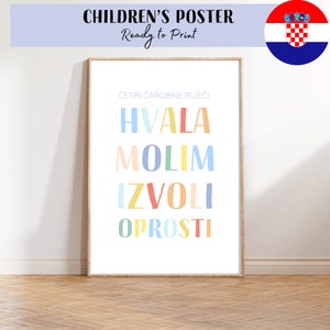 Croata arco iris niños cartel dormitorio decoración / guardería / decoración inspiradora del dormitorio de la guardería / niños bilingües / palabras mágicas