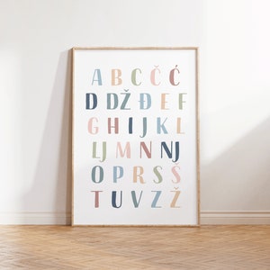 Alfabeto infantil ABECEDA Cartel croata Decoración del dormitorio / Guardería / Decoración del dormitorio de la guardería bosnia / Niños bilingües / Palabras mágicas
