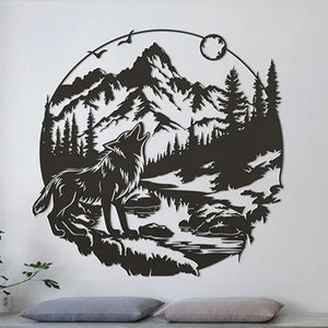 XXL Décoration murale Loup, hurlement à la lune, décoration murale en cadeau, grande carte pour la chambre à coucher, décoration de salon