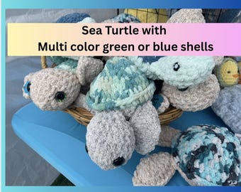 Sea Turtle Stuffie Unique Amigurumi Crochet Turtles, Tortoise Toy or Desk Pet, Handmade Plush, Crochet Baby turtle