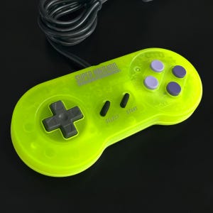 Custom Glow-In-The-Dark Green SNES Controller | Restored Translucent 16bit Gamepad for Super Nintendo / Super Famicom New 6FT Cable Buttons