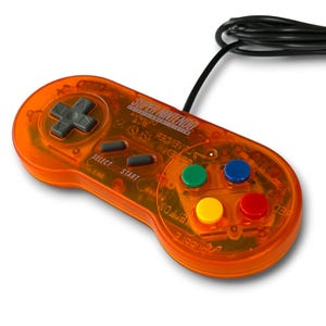 SNES Controller: Custom Transparent Orange Clear, Restored 16bit Gamepad for Super Nintendo + Super Famicom