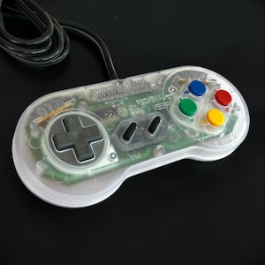 Custom Rebuilt Clear OEM Super Nintendo Transparent Controller w/ Multicolor Super Famicom Buttons New Membranes + 6ft Cable Tested SNES SFC