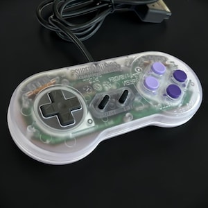 Custom Rebuilt Clear OEM Super Nintendo Transparent Controller w/ Lavender + Purple SNES  Buttons New Membranes + 6ft Cable Fully Tested SFC