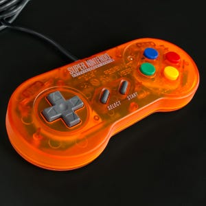 Custom Transparent SNES Controller – Funtastic Fire Orange Clear OEM Gamepad for Super Nintendo & Super Famicom Consoles