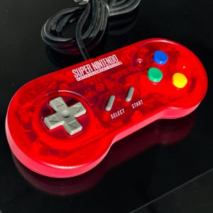 Custom SNES Controller New Clear Funtastic Red Shell + Multicolor Super Famicom Style Buttons + Rubber Contact Pads + 6ft Cable Fully Tested
