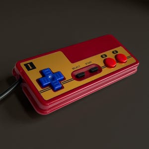 Famicom Shell NES Controller - Custom Red & Blue DMG Buttons, New 6ft Cable, Authentic Nintendo Motherboard