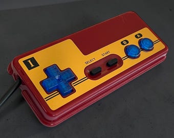Custom Famicom NES Controller: Gold Faceplate, Clear Blue Buttons, 6FT Cable