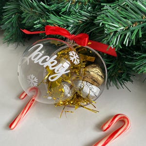 Adornos navideños transparentes personalizados, rellenables y abribles, de 7 cm (aprox. 2,75 pulgadas). Adornos personalizados.