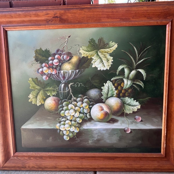 Original Oil Painting Still Life Fruit Fruits On Table Art 27x31