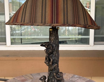 Frederick Cooper Solid Brass “Chimps In Tree Lamp” with matching shade.