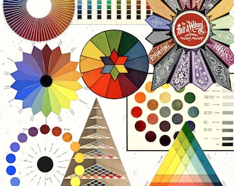 May include: A color wheel chart with different color schemes and color theory diagrams. The chart includes a color wheel, a color triangle, and a color square. The chart also includes text labels for each color, such as "red", "yellow", and "blue".
