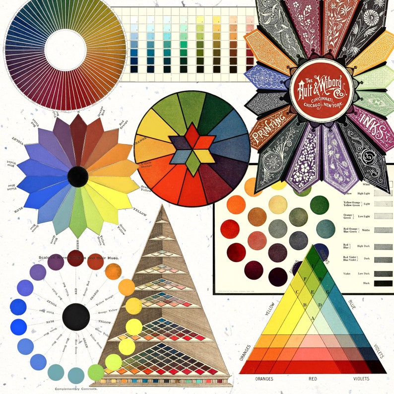 Vintage Color Charts and Wheels Clipart - Etsy