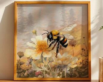 Bumble Bee Art | Bee Decor | French Country Decor | Cottage Core Decor | Woodland Nursery | Wildflower Wall Art | Bee Gifts | Honey Bee Art