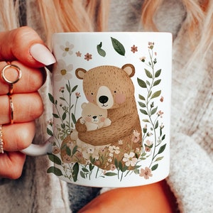 Bear Mama and Baby Ceramic Mug, New Mother Gift, Forestcore Coffee Cup, Cute Animal Tea Mug, Mother&#39;s Day Present, Woodland Creature Kitchen