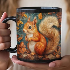 Beautiful Squirrel with Soulful Eyes surrounded by Flowers and Patterns, Unique Wildlife Design, Nature Lover Gift, squirrels, gift for her