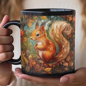 Beautiful Squirrel with Soulful Eyes surrounded by Flowers and Patterns, Unique Wildlife Design, Nature Lover Gift, squirrels, gift for her