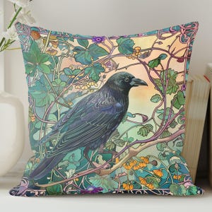 Art Nouveau Raven Spun Polyester Pillow, William Morris Style Decorative Cushion, Home Accent Gift, Throw Pillow  and Case, Couch Pillow