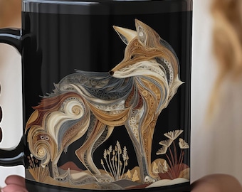 Coyote Ceramic Mug | Quilled Look, desert coyote, morning coffee cup